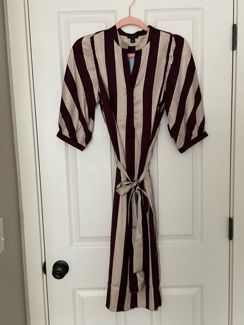 Ann Taylor Burgundy and Cream Striped Wrap Midi Dress